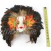Decorative Clay Art Face Wall Mask, Heavily Feathered Wall Hanging With Leaves   142895382021