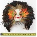 Decorative Clay Art Face Wall Mask, Heavily Feathered Wall Hanging With Leaves   142895382021