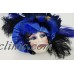 Vintage Glazed Ceramic Mask Blue Black Feathers Beautiful    123278188594