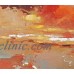 Coral Orange Horizon Sunrise Retro Oil Painting Gold Frame Coastal Blue 47" H   302670661694