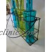 COLLECTION OF 4 COLORED GLASS BOTTLES WITH BLACK METAL HOLDER W. HANDLE-INSIDE/O   372381140640